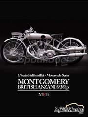 Model Factory Hiro: Motorbike scale model kit 1/9 scale - Montgomery British Anzani 8/38hp 1920 - metal parts, photo-etched parts, rubber parts, turned metal parts, water slide decals, white metal parts, other materials and assembly instructions