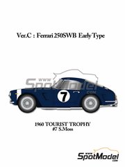 Model Factory Hiro: Car scale model kit 1/24 scale - Ferrari 250GT SWB Early Rob Walker Racing Team #7 - Stirling Moss (GB) - RAC Tourist Trophy 1960 - metal parts, photo-etched parts, resin parts, rubber parts, seatbelt fabric, turned metal parts, vacuum formed parts, water slide decals, white metal parts, other materials and assembly instructions image