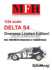 Model Factory Hiro: Car scale model kit 1/24 scale - Lancia Delta S4 sponsored by Martini #7 - Henri Toivonen (FI) + Sergio Cresto (US) - Monte Carlo Rally - Rallye Automobile de Monte-Carlo 1986 - full colour photo-etched parts, photo-etched parts, resin parts, rubber parts, seatbelt fabric, turned metal parts, vacuum formed parts, water slide decals, white metal parts and assembly instructions image