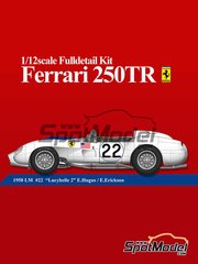 Model Factory Hiro: Car scale model kit 1/12 scale - Ferrari 250TR #22 - Ed Hugus (US) + Ray Erickson (US) - 24 Hours Le Mans 1958 - CNC metal parts, metal parts, photo-etched parts, resin parts, rubber parts, turned metal parts, vacuum formed parts, water slide decals, white metal parts and assembly instructions image