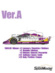Model Factory Hiro: Car scale model kit 1/12 scale - Jaguar XJR-9 Silk Cut Works Team #1, 2, 3, 21, 22 - Martin Brundle (GB) + John Nielsen (DK), Jan Lammers (NL) + Johnny Dumfries (GB) + Andy Wallace (GB), John Watson (GB) + Raul Boesel (BR) + Henri Pescarolo (FR), Danny Sullivan (US) + Price Cobb (US) + Davy Jones (US), Kevin Cogan (US) + Derek Daly (IE) + Larry Perkins (AU) - 24 Hours Le Mans 1988 - CNC metal parts, photo-etched parts, resin parts, rubber parts, seatbelt fabric, turned metal parts, vacuum formed parts, water slide decals, white metal parts, other materials, assembly instructions and painting instructions image