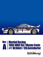 Model Factory Hiro: Car scale model kit 1/43 scale - Lancia 037 Rally Martini International Racing Team #1 - Walter R&ouml;hrl (DE) + Christian Geistd&ouml;rfer (DE) - Monte Carlo Rally - Rallye Automobile de Monte-Carlo 1983 - metal parts, photo-etched parts, rubber parts, turned metal parts, vacuum formed parts, water slide decals, white metal parts and assembly instructions image