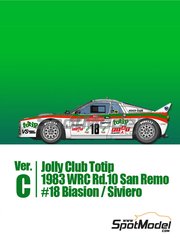Model Factory Hiro: Car scale model kit 1/43 scale - Lancia 037 Rally sponsored by Totip #18 - Massimo 'Miki' Biasion (IT) + Tiziano Siviero (IT) - Sanremo Rally 1983 - photo-etched parts, rubber parts, turned metal parts, vacuum formed parts, water slide decals, white metal parts and assembly instructions image