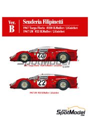 Model Factory Hiro: Car scale model kit 1/12 scale - Ferrari 412P Scuderia Filipinetti Team #220, 22 - Herbert Mller (CH) + Jean Guichet (FR) - 24 Hours Le Mans, Targa Florio 1967 - photo-etched parts, resin parts, rubber parts, seatbelt fabric, turned metal parts, vacuum formed parts, water slide decals, white metal parts, other materials and assembly instructions