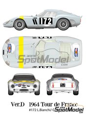 Model Factory Hiro: Car scale model kit 1/12 scale - Ferrari 250 GTO Ecurie Francorchamps Team #172 - Lucien Bianchi (BE) + Georges Berger (BE) - Tour de France Automobile 1964 - photo-etched parts, resin parts, rubber parts, seatbelt fabric, turned metal parts, vacuum formed parts, water slide decals, white metal parts, other materials and assembly instructions image