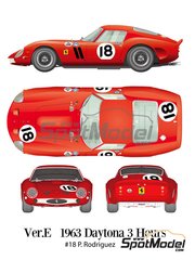 Model Factory Hiro: Car scale model kit 1/12 scale - Ferrari 250 GTO NART Team #18 - Pedro Rodriguez (MX) - Daytona 3 Hours 1963 - photo-etched parts, resin parts, rubber parts, seatbelt fabric, turned metal parts, vacuum formed parts, water slide decals, white metal parts, other materials and assembly instructions image