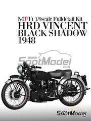 Model Factory Hiro: Motorbike scale model kit 1/9 scale - Vincent Black Shadow 1948 - photo-etched parts, resin parts, rubber parts, turned metal parts, water slide decals, white metal parts, other materials and assembly instructions