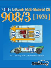 Model Factory Hiro: Car scale model kit 1/43 scale - Porsche 908/3 #12 - Joseph 'Jo' Siffert (CH) + Brian Redman (GB) - Targa Florio 1970 - photo-etched parts, resin parts, rubber parts, water slide decals, white metal parts and assembly instructions