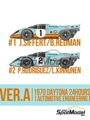 Model Factory Hiro: Car scale model kit 1/43 scale - Porsche 917K John Wyer Automotive Engineering Team sponsored by Gulf #1, 2 - Joseph 'Jo' Siffert (CH) + Brian Redman (GB), Pedro Rodriguez (MX) + Leo Kinnunen (FI) - 24 Hours of Daytona 1970 - 3D printed parts, photo-etched parts, resin parts, rubber parts, turned metal parts, vacuum formed parts, water slide decals, white metal parts, other materials, assembly instructions and painting instructions image