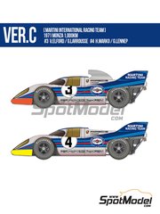 Model Factory Hiro: Car scale model kit 1/12 scale - Porsche 917K Martini International Racing Team #3, 4 - Vic Elford (GB) + G&eacute;rard Larrousse (FR), Helmut Marko (AT) + Gijs van Lennep (NL) - Monza 1000 Kilometres 1971 - photo-etched parts, resin parts, rubber parts, turned metal parts, vacuum formed parts, water slide decals, white metal parts, other materials and assembly instructions image