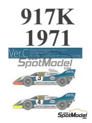 Model Factory Hiro: Car scale model kit 1/43 scale - Porsche 917K Martini International Racing Team #3, 4 - Vic Elford (GB) + G&eacute;rard Larrousse (FR), Helmut Marko (AT) + Gijs van Lennep (NL) - Monza 1000 Kilometres 1971 - 3D printed parts, photo-etched parts, rubber parts, vacuum formed parts, water slide decals, white metal parts, assembly instructions and painting instructions image