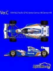 Model Factory Hiro: Car scale model kit 1/43 scale - Williams Renault FW16 Williams Grand Prix Engineering Team sponsored by Rothmans #0, 2 - Damon Hill (GB), Ayrton Senna da Silva (BR) - Pacific Formula 1 Grand Prix 1994 - photo-etched parts, rubber parts, turned metal parts, water slide decals, white metal parts, assembly instructions and painting instructions image