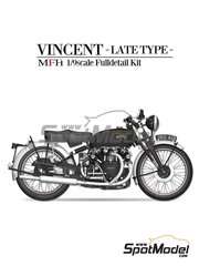 Model Factory Hiro: Motorbike scale model kit 1/9 scale - Vicent Black Shadow 1950 - metal parts, photo-etched parts, resin parts, rubber parts, turned metal parts, water slide decals, white metal parts, assembly instructions and painting instructions