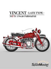 Model Factory Hiro: Motorbike scale model kit 1/9 scale - Vicent White Shadow 1950 - metal parts, photo-etched parts, resin parts, rubber parts, turned metal parts, water slide decals, white metal parts, assembly instructions and painting instructions