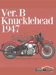 Model Factory Hiro: Motorbike scale model kit 1/9 scale - Harley Davidson Knucklehead 1947 - photo-etched parts, resin parts, rubber parts, turned metal parts, water slide decals, white metal parts, other materials and assembly instructions