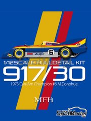Model Factory Hiro: Car scale model kit 1/12 scale - Porsche 917/30 sponsored by Sunoco #6 - Mark Donohue (US) - Can-Am Canadian-American Challenge Cup 1973 - photo-etched parts, resin parts, rubber parts, seatbelt fabric, water slide decals, white metal parts, assembly instructions and painting instructions