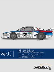 Model Factory Hiro: Car scale model kit 1/12 scale - Lancia Beta Montecarlo sponsored by Martini Racing #65, 66, 67 - Michele Alboreto (IT) + Eddie Cheever (US) + Carlo Facetti (IT), Riccardo Patrese (IT) + Hans Heyer (DE) + Piercarlo Ghinzani (IT), Emanuele Pirro (IT) + Beppe Gabbiani (IT) - 24 Hours Le Mans 1981 - photo-etched parts, resin parts, rubber parts, seatbelt fabric, vacuum formed parts, water slide decals, white metal parts, assembly instructions and painting instructions