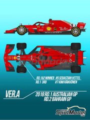 Model Factory Hiro: Car scale model kit 1/12 scale - Ferrari SF71H #5, 7 - Sebastian Vettel (DE), Kimi R&auml;ikk&ouml;nen (FI) - Australian Formula 1 Grand Prix, Bahrain Formula 1 Grand Prix 2018 - photo-etched parts, resin parts, rubber parts, turned metal parts, water slide decals, white metal parts, assembly instructions and painting instructions image