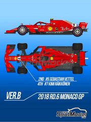 Model Factory Hiro: Car scale model kit 1/12 scale - Ferrari SF71H #5, 7 - Sebastian Vettel (DE), Kimi R&auml;ikk&ouml;nen (FI) - Monaco Formula 1 Grand Prix 2018 - photo-etched parts, resin parts, rubber parts, turned metal parts, water slide decals, white metal parts, assembly instructions and painting instructions image