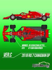 Model Factory Hiro: Car scale model kit 1/12 scale - Ferrari SF71H #5, 7 - Sebastian Vettel (DE), Kimi R&auml;ikk&ouml;nen (FI) - Canadian Formula 1 Grand Prix 2018 - photo-etched parts, resin parts, rubber parts, turned metal parts, water slide decals, white metal parts, assembly instructions and painting instructions image