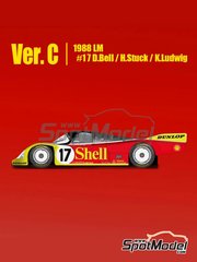 Model Factory Hiro: Car scale model kit 1/12 scale - Porsche 962C sponsored by Shell #17 - Derek Bell (GB) + Hans-Joachim Stuck (DE) + Klaus Ludwig (DE) - 24 Hours Le Mans 1988 - metal parts, photo-etched parts, resin parts, rubber parts, seatbelt fabric, turned metal parts, vacuum formed parts, water slide decals, white metal parts, assembly instructions and painting instructions image