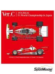 Model Factory Hiro: Car scale model kit 1/12 scale - Ferrari 312T2 #1, 2 - Niki Lauda (AT), Clay Regazzoni (CH) - Japanese Formula 1 Grand Prix 1976 - CNC metal parts, metal parts, photo-etched parts, resin parts, rubber parts, seatbelt fabric, turned metal parts, vacuum formed parts, water slide decals, white metal parts, assembly instructions and painting instructions image