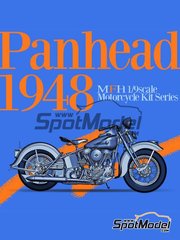 Model Factory Hiro: Motorbike scale model kit 1/9 scale - Harley Davidson Panhead 1948 - metal parts, photo-etched parts, resin parts, rubber parts, water slide decals, white metal parts, other materials, assembly instructions and painting instructions