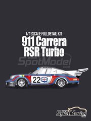 Model Factory Hiro: Car scale model kit 1/12 scale - Porsche 911 Carrera RSR Turbo sponsored by Martini Rossi #22 - Gijs van Lennep (NL) + Herbert M&uuml;ller (CH) - 24 Hours Le Mans 1974 - photo-etched parts, resin parts, seatbelt fabric, vacuum formed parts, water slide decals, white metal parts, assembly instructions and painting instructions image