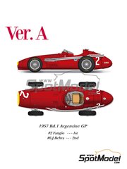 Model Factory Hiro: Car scale model kit 1/20 scale - Maserati 250F #2, 6 - Juan Manuel Fangio (AR) + Jean Behra (FR) - Argentine Formula 1 Grand Prix 1957 - photo-etched parts, resin parts, rubber parts, seatbelt fabric, vacuum formed parts, water slide decals, white metal parts, assembly instructions and painting instructions
