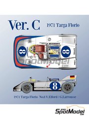 Model Factory Hiro: Car scale model kit 1/12 scale - Porsche 908/3 Martini International Racing Team #8 - Vic Elford (GB) + Grard Larrousse (FR) - Targa Florio 1971 - CNC metal parts, metal parts, photo-etched parts, resin parts, rubber parts, seatbelt fabric, turned metal parts, vacuum formed parts, water slide decals, white metal parts, other materials, assembly instructions and painting instructions