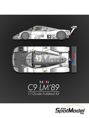Model Factory Hiro: Car scale model kit 1/12 scale - Sauber Mercedes C9 #61, 62, 63 - 24 Hours Le Mans 1989 - CNC metal parts, metal parts, photo-etched parts, resin parts, rubber parts, seatbelt fabric, turned metal parts, vacuum formed parts, water slide decals, white metal parts, other materials, assembly instructions and painting instructions