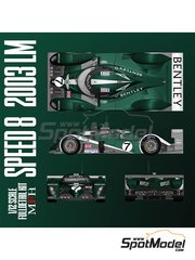 Model Factory Hiro: Car scale model kit 1/12 scale - Bentley Speed 8 sponsored by Breitling #7, 8 - Rinaldo Capello (IT) + Tom Kristensen (DK) + Guy Smith (GB), David Brabham (AU) + John Paul  "Johnny" Herbert (GB) + Mark Blundell (GB) - 24 Hours Le Mans 2003 - CNC metal parts, metal parts, photo-etched parts, resin parts, rubber parts, seatbelt fabric, turned metal parts, vacuum formed parts, water slide decals, white metal parts, other materials, assembly instructions and painting instructions
