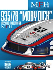 Model Factory Hiro: Car scale model kit 1/12 scale - Porsche 935/78 Moby Dick Martini International Racing Team #43 - Manfred Schurti (LI) + Rolf Stommelen (DE) - 24 Hours Le Mans 1978 - CNC metal parts, metal parts, photo-etched parts, resin parts, rubber parts, seatbelt fabric, turned metal parts, vacuum formed parts, water slide decals, white metal parts, other materials, assembly instructions and painting instructions image