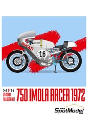 Model Factory Hiro: Motorbike scale model kit 1/9 scale - Ducati 750 #9, 16 - Paul Smart (GB), Bruno Spuggiari (IT) - Imola 200 Mile Race 1972 - CNC metal parts, metal parts, photo-etched parts, resin parts, rubber parts, turned metal parts, vacuum formed parts, water slide decals, white metal parts, other materials, assembly instructions and painting instructions