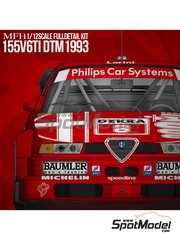 Model Factory Hiro: Car scale model kit 1/12 scale - Alfa Romeo 155 V6 TI Alfa Corse Team sponsored by Philips Car Systems #7, 8 - Alessandro Nannini (IT), Nicola Larini (IT) - DTM - Deutsche Tourenwagen Masters 1993 - metal parts, photo-etched parts, resin parts, rubber parts, seatbelt fabric, turned metal parts, vacuum formed parts, water slide decals, white metal parts, assembly instructions and painting instructions