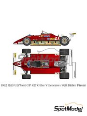 Model Factory Hiro: Car scale model kit 1/43 scale - Ferrari 126C2 Scuderia Ferrari Team sponsored by Fiat Agip #27, 28 - Gilles Villeneuve (CA), Didier Pironi (FR) - USA West Long Beach Formula 1 Grand Prix 1982 - photo-etched parts, vacuum formed parts, water slide decals, white metal parts and assembly instructions image