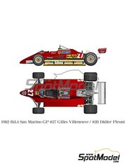 Model Factory Hiro: Car scale model kit 1/43 scale - Ferrari 126C2 Scuderia Ferrari Team sponsored by Fiat Agip #27, 28 - Gilles Villeneuve (CA), Didier Pironi (FR) - San Marino Formula 1 Grand Prix 1982 - photo-etched parts, vacuum formed parts, water slide decals, white metal parts and assembly instructions image