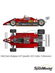 Model Factory Hiro: Car scale model kit 1/43 scale - Ferrari 126C2 Scuderia Ferrari Team sponsored by Fiat Agip #27 - Gilles Villeneuve (CA) - Belgian Formula 1 Grand Prix 1982 - photo-etched parts, vacuum formed parts, water slide decals, white metal parts and assembly instructions image