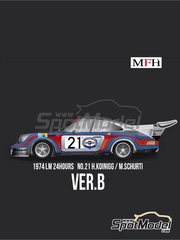 Model Factory Hiro: Car scale model kit 1/43 scale - Porsche 911 Carrera RSR Turbo sponsored by Martini Rossi #21 - Helmuth Koinigg (AT) + Manfred Schurti (LI) - 24 Hours Le Mans 1974 - photo-etched parts, resin parts, rubber parts, seatbelt fabric, turned metal parts, vacuum formed parts, water slide decals, white metal parts, assembly instructions and painting instructions image