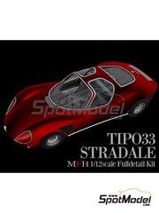 Model Factory Hiro: Car scale model kit 1/12 scale - Alfa Romeo Tipo33 Stradale - metal parts, photo-etched parts, resin parts, rubber parts, turned metal parts, vacuum formed parts, water slide decals, white metal parts, assembly instructions and painting instructions image
