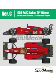 Model Factory Hiro: Car scale model kit 1/43 scale - Ferrari F187/88C Scuderia Ferrari Team sponsored by Fiat #27,28 - Michele Alboreto (IT), Gerhard Berger (AT) - Italian Formula 1 Grand Prix 1988 - photo-etched parts, turned metal parts, water slide decals, white metal parts, assembly instructions and painting instructions image