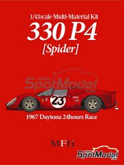 Model Factory Hiro: Car scale model kit 1/43 scale - Ferrari 330 P4 Spider Scuderia Ferrari Team #23 - Lorenzo Bandini (IT) + Chris Amon (NZ) - 24 Hours of Daytona 1967 - 3D printed parts, photo-etched parts, rubber parts, turned metal parts, vacuum formed parts, water slide decals, white metal parts, assembly instructions and painting instructions image