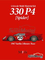 Model Factory Hiro: Car scale model kit 1/43 scale - Ferrari 330 P4 Spider Scuderia Ferrari Team #20 - Chris Amon (NZ) + Nino Vaccarella (IT) - 24 Hours Le Mans 1967 - 3D printed parts, metal parts, photo-etched parts, rubber parts, turned metal parts, vacuum formed parts, water slide decals, white metal parts, assembly instructions and painting instructions image
