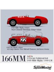 Model Factory Hiro: Car scale model kit 1/12 scale - Ferrari 166MM #624, 22 - Clemente Biondetti (IT) + Ettore Salani (IT), Luigi Chinetti (IT) + Peter Mitchell-Thomson (UK) - 24 Hours Le Mans, Mille Miglia 1949 - CNC metal parts, metal parts, photo-etched parts, resin parts, rubber parts, turned metal parts, water slide decals, white metal parts, other materials, assembly instructions and painting instructions
