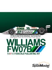 Model Factory Hiro: Car scale model kit 1/12 scale - Williams Ford FW07B Williams Grand Prix Engineering Team sponsored by Leyland #27, 28 - Carlos Reutemann (AR), Alan Jones (AU) - Canadian Formula 1 Grand Prix 1980 - photo-etched parts, resin parts, rubber parts, seatbelt fabric, turned metal parts, vacuum formed parts, water slide decals, white metal parts, assembly instructions and painting instructions