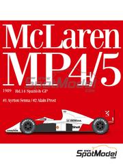 Model Factory Hiro: Car scale model kit 1/43 scale - McLaren Honda MP4/5 McLaren Racing Limited Team sponsored by Marlboro #1, 2 - Ayrton Senna da Silva (BR), Alain Prost (FR) - Spanish Formula 1 Grand Prix 1989 - metal parts, photo-etched parts, resin parts, turned metal parts, vacuum formed parts, water slide decals, white metal parts, other materials, assembly instructions, painting instructions and tobacco sponsor decals