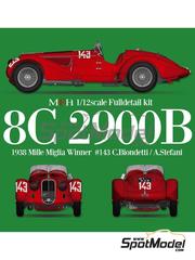 Model Factory Hiro: Car scale model kit 1/12 scale - Alfa Romeo 8C 2900B Alfa Corse Team #143 - Clemente Biondetti (IT) + Aldo Stefani (IT) - Mille Miglia 1938 - photo-etched parts, resin parts, rubber parts, turned metal parts, vacuum formed parts, water slide decals, white metal parts, assembly instructions and painting instructions