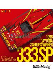 Model Factory Hiro: Car scale model kit 1/12 scale - Ferrari 333 SP Doran-Moretti Racing Team sponsored by Momo #30 - Gianpiero Moretti (IT) + Arie Luyendyk (NL) + Mauro Baldi (IT) + Didier Theys (BE) - 24 Hours of Daytona 1998 - metal parts, photo-etched parts, resin parts, rubber parts, turned metal parts, water slide decals, white metal parts, assembly instructions and painting instructions image