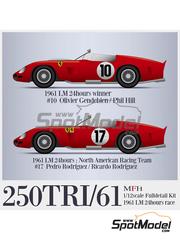Model Factory Hiro: Car scale model kit 1/12 scale - Ferrari 250TRI/61 #10, 17 - Olivier Gendebien (BE) + Phil Hill (US), Pedro Rodriguez (MX) + Ricardo Rodriguez (MX) - 24 Hours Le Mans 1961 - photo-etched parts, resin parts, rubber parts, turned metal parts, water slide decals, white metal parts, assembly instructions and painting instructions image