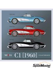 Model Factory Hiro: Car scale model kit 1/12 scale - Chevrolet Corvette C1 1960 - photo-etched parts, resin parts, rubber parts, turned metal parts, water slide decals, white metal parts, other materials, assembly instructions and painting instructions image